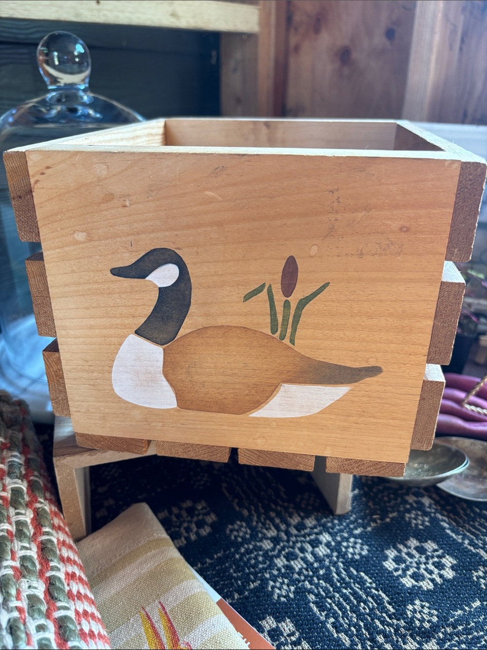 Hand-Painted Wooden Goose Box - Rustic Decor